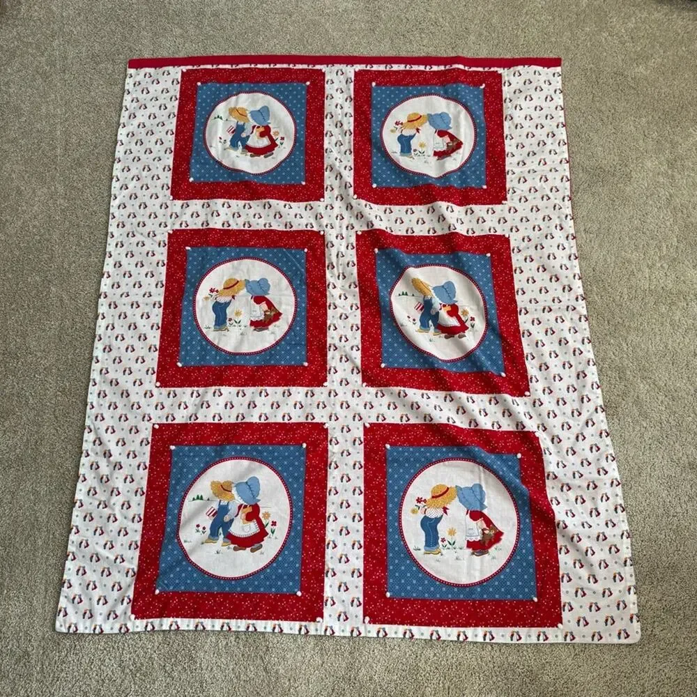 Vintage Sunbonnet Sue & Overall Sam Patchwork Quilt Baby Blanket Lightweight